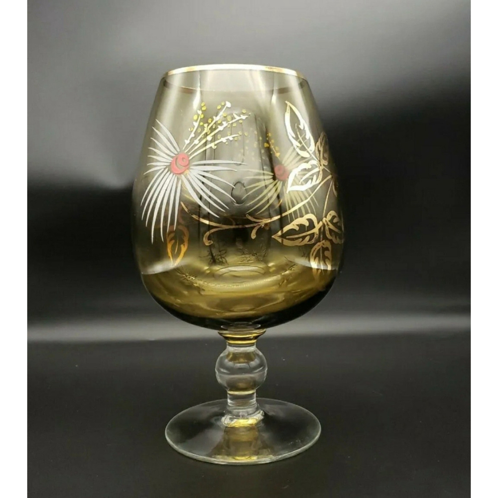 Hand Painted Brandy Snifter 9-1/4" tall Gold trim and details votive holder?